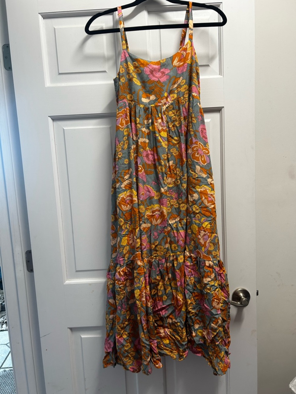 Impressions Floral Spaghetti-Strap Maxi Dress in Mustard, Pink & Green